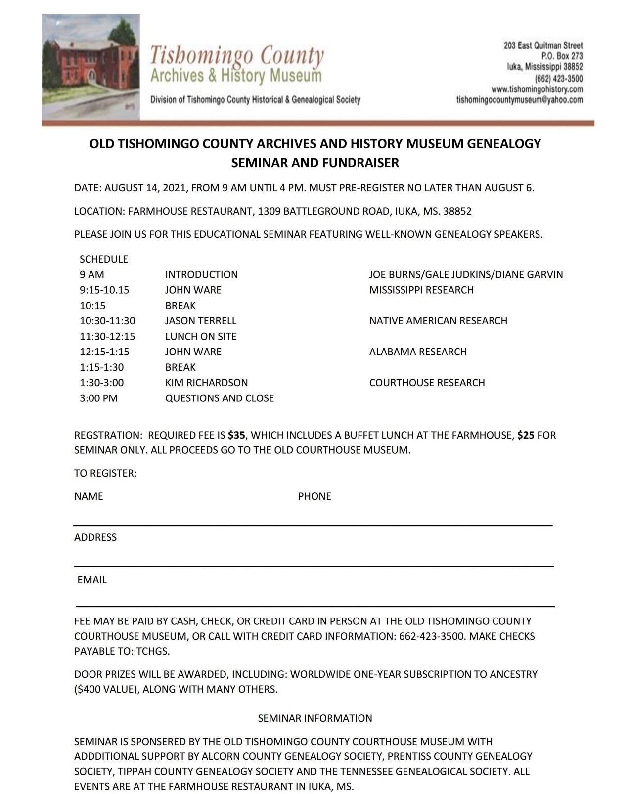 Seminar/Fundraiser Information