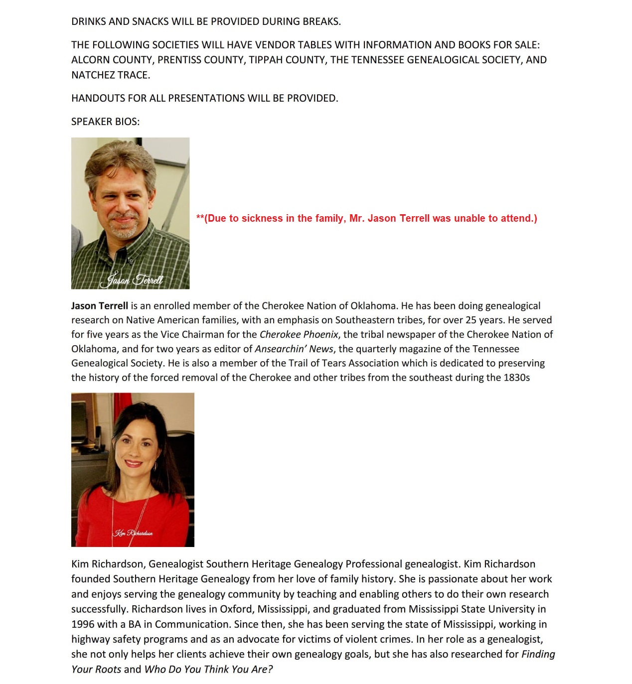 Seminar/Fundraiser Information